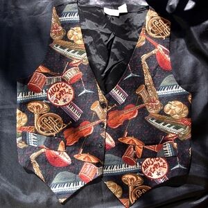 Vtg. Ivy Club Classics Tapestry Novelty Vest, Size L/XL w/Music Instruments